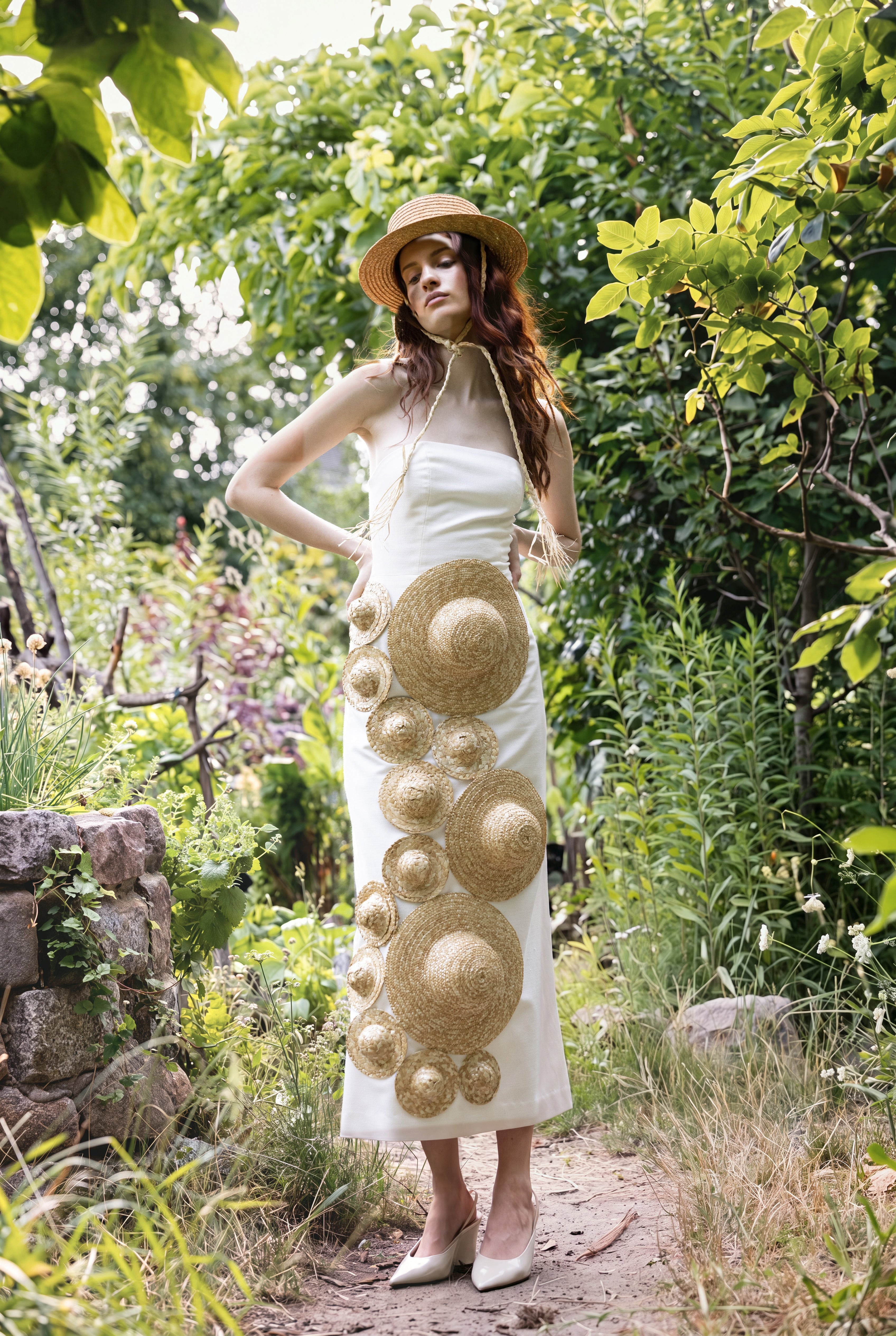 The Straw Hat Dress. ESCAPIST GARDEN SS27, MARIE-LOUISE MÜLLER. Photography: Tanja Tremel.