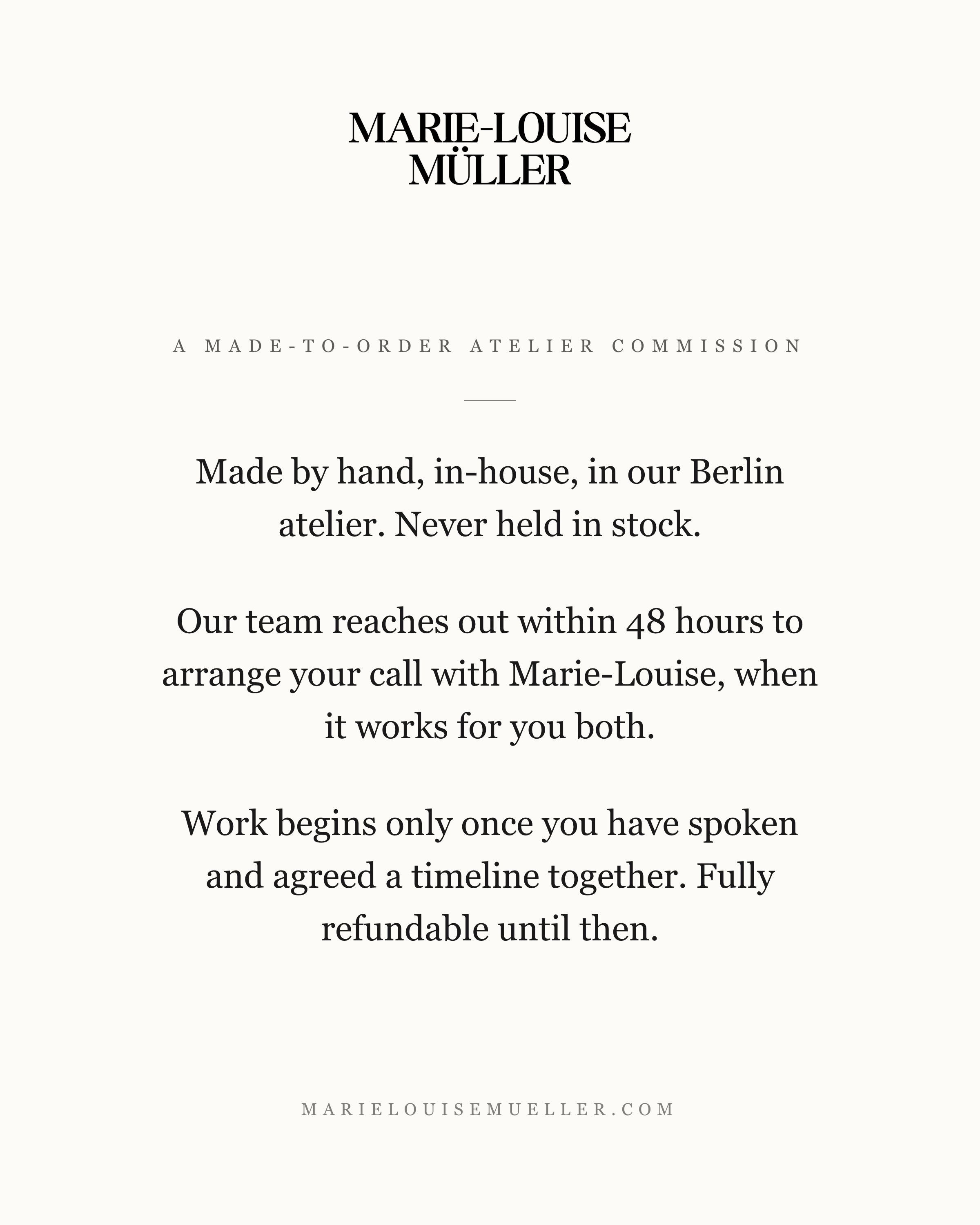 Marie-Louise Müller — made-to-order atelier commission