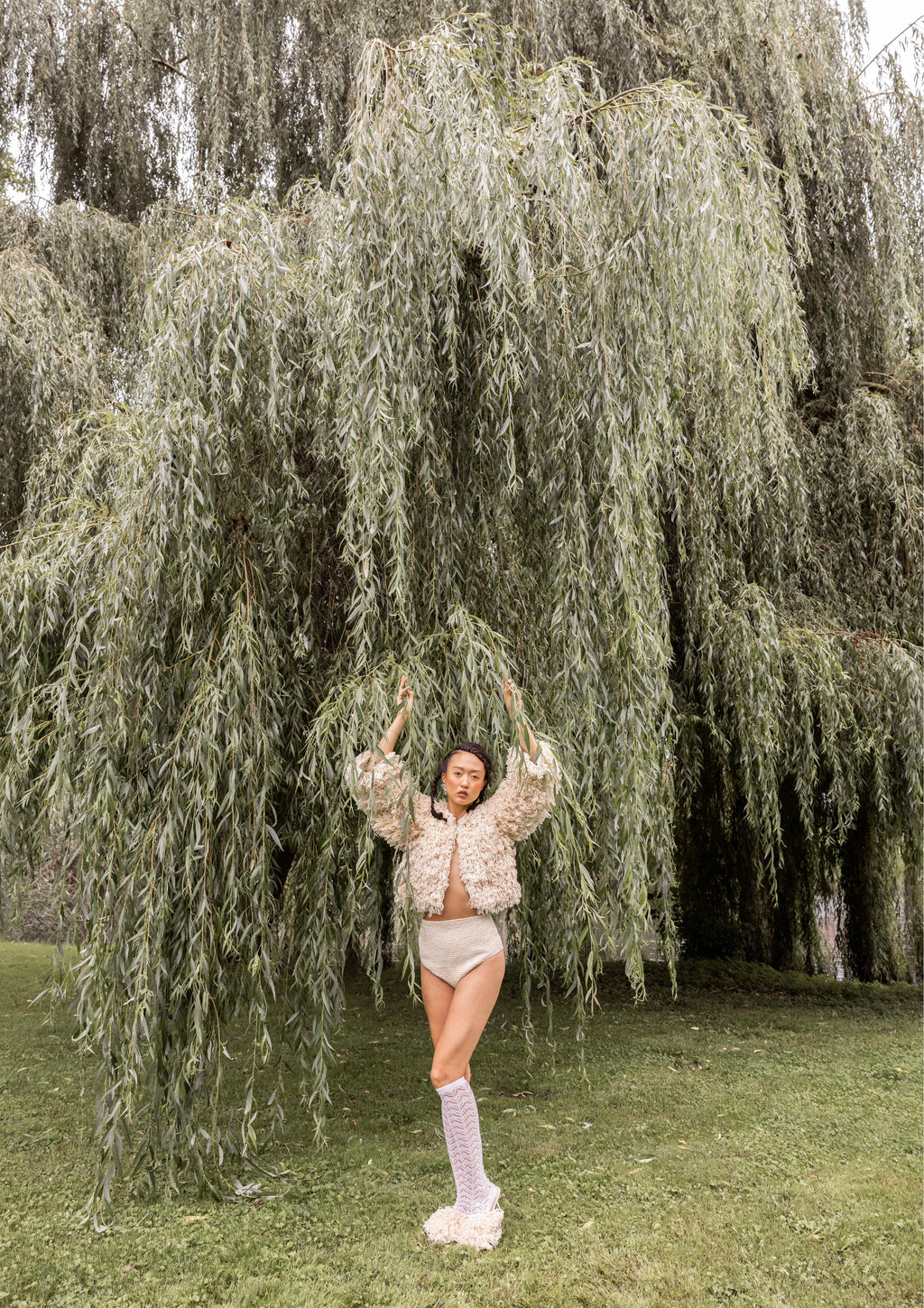 crocheted seaweed jacket mini panty lookbook model photoshoot slow fashion design berlin Marie-Louise Müller