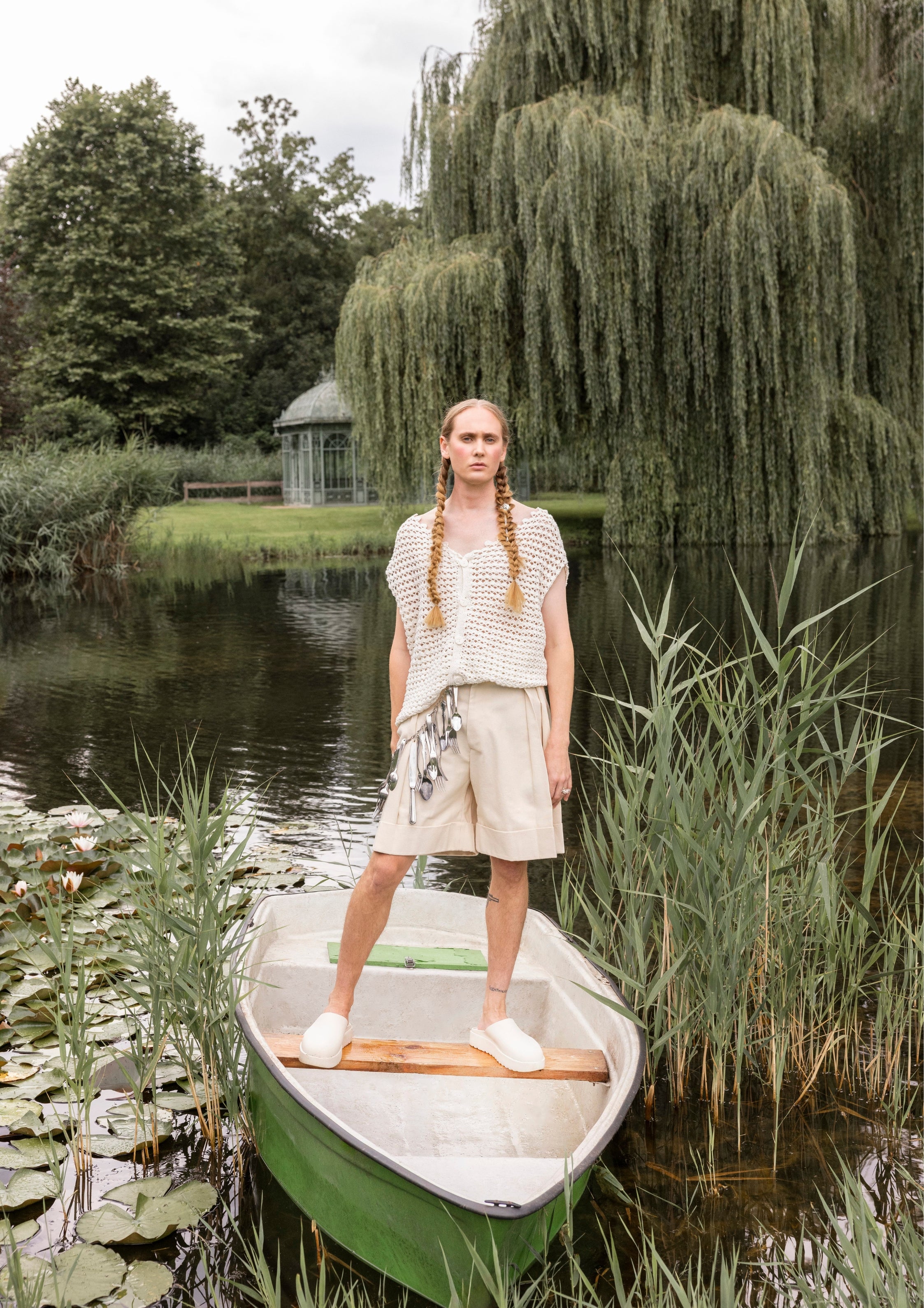 cutlery belt raw cotton shorts knitted top men look photoshoot lookbook slow fashion design berlin Marie-Louise Müller Markus Einer