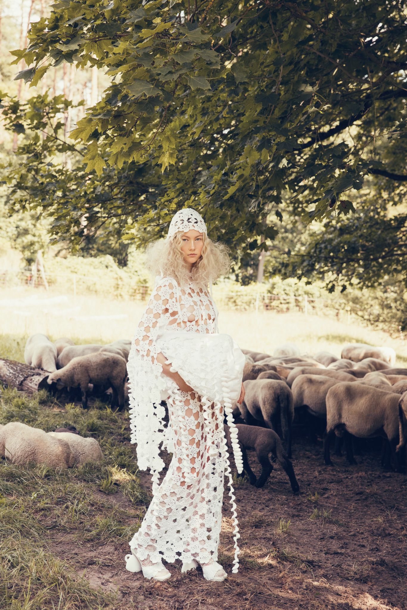 Flower Dress Crocheted Slow Fashion Design Berlin Editorial Sheep Farm Look Marie-Louise Müller 