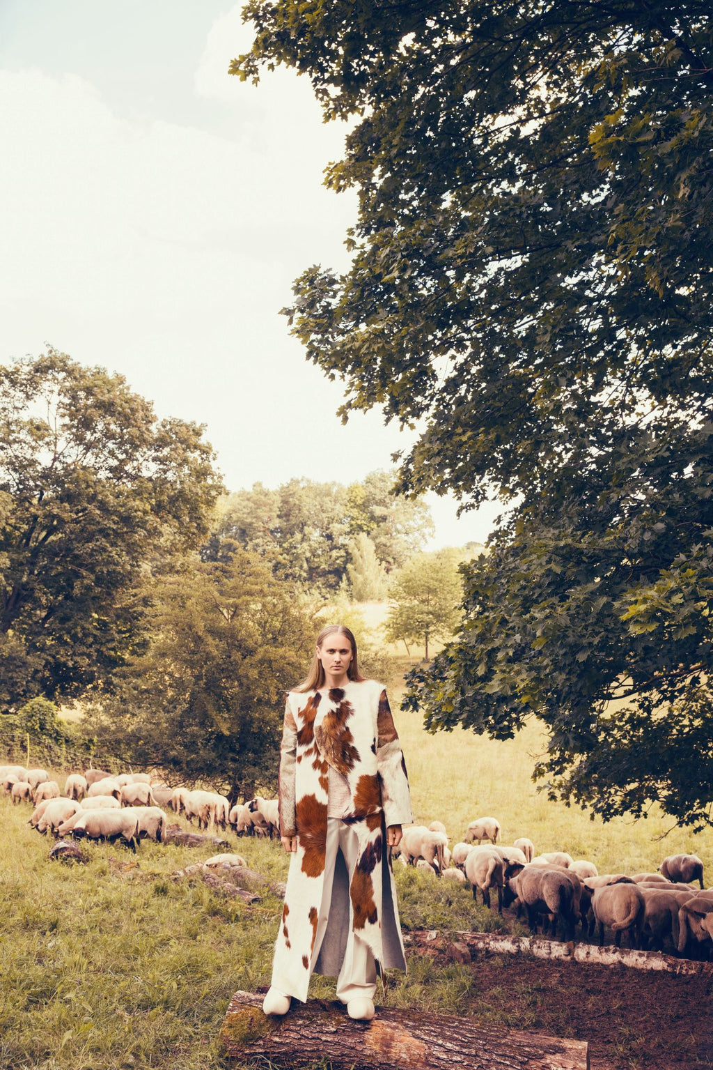 Cow Leather Upcycling Coat Slow Fashion Design Lookbook Photoshoot Model Black Sheep Farm Marie-Louise Müller Markus Einer