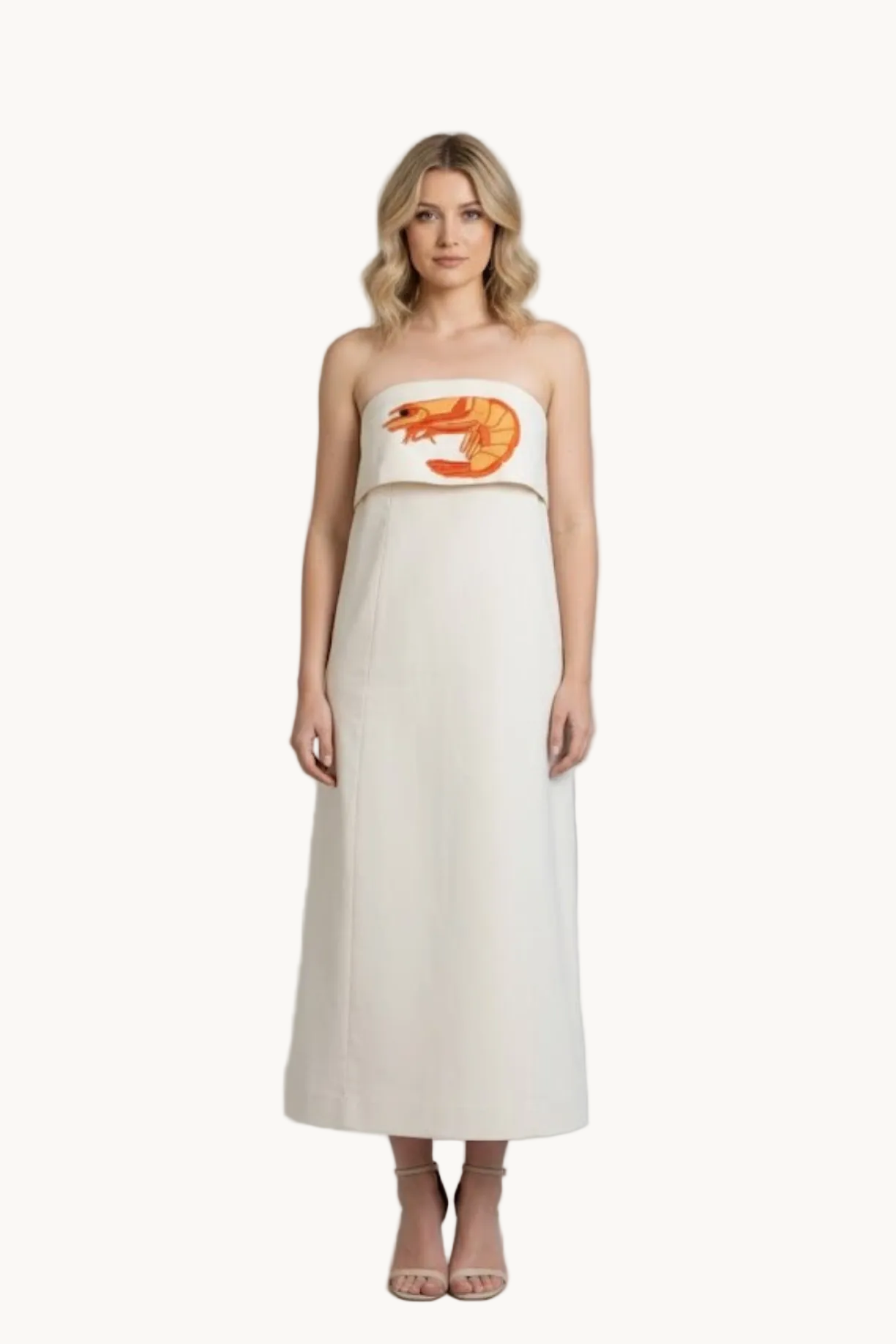 Shrimp Embroidery Dress by Marie-Louise Muller, front view