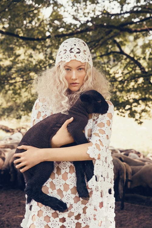 Flower Dress Crocheted Slow Fashion Design Berlin Editorial Sheep Farm Look Marie-Louise Müller 