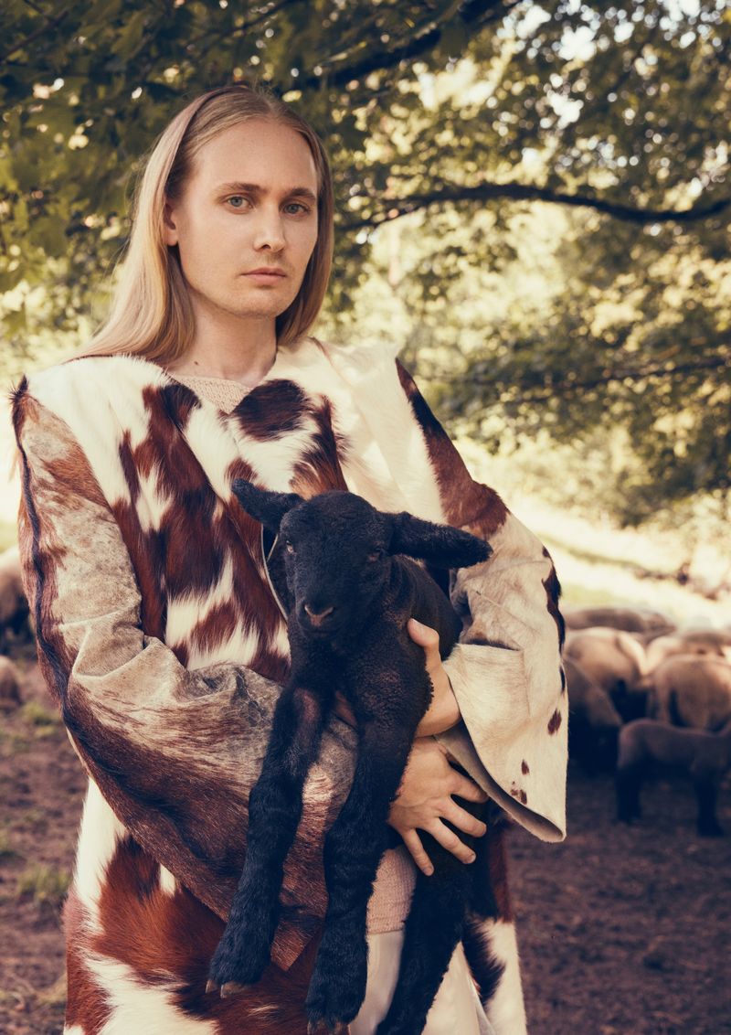 Cow Leather Upcycling Coat Slow Fashion Design Lookbook Photoshoot Model Black Sheep Farm Marie-Louise Müller Markus Einer