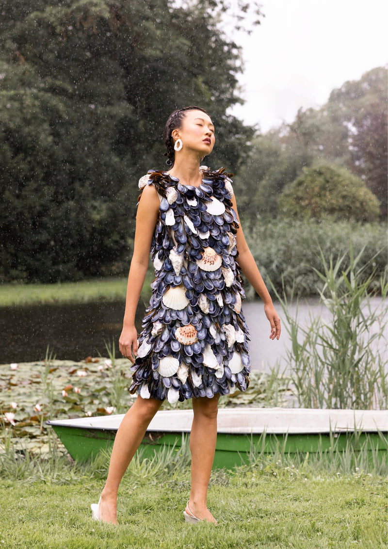 mussel dress handmade seafood lookbook photoshoot slow fashion design berlin Marie-Louise Müller