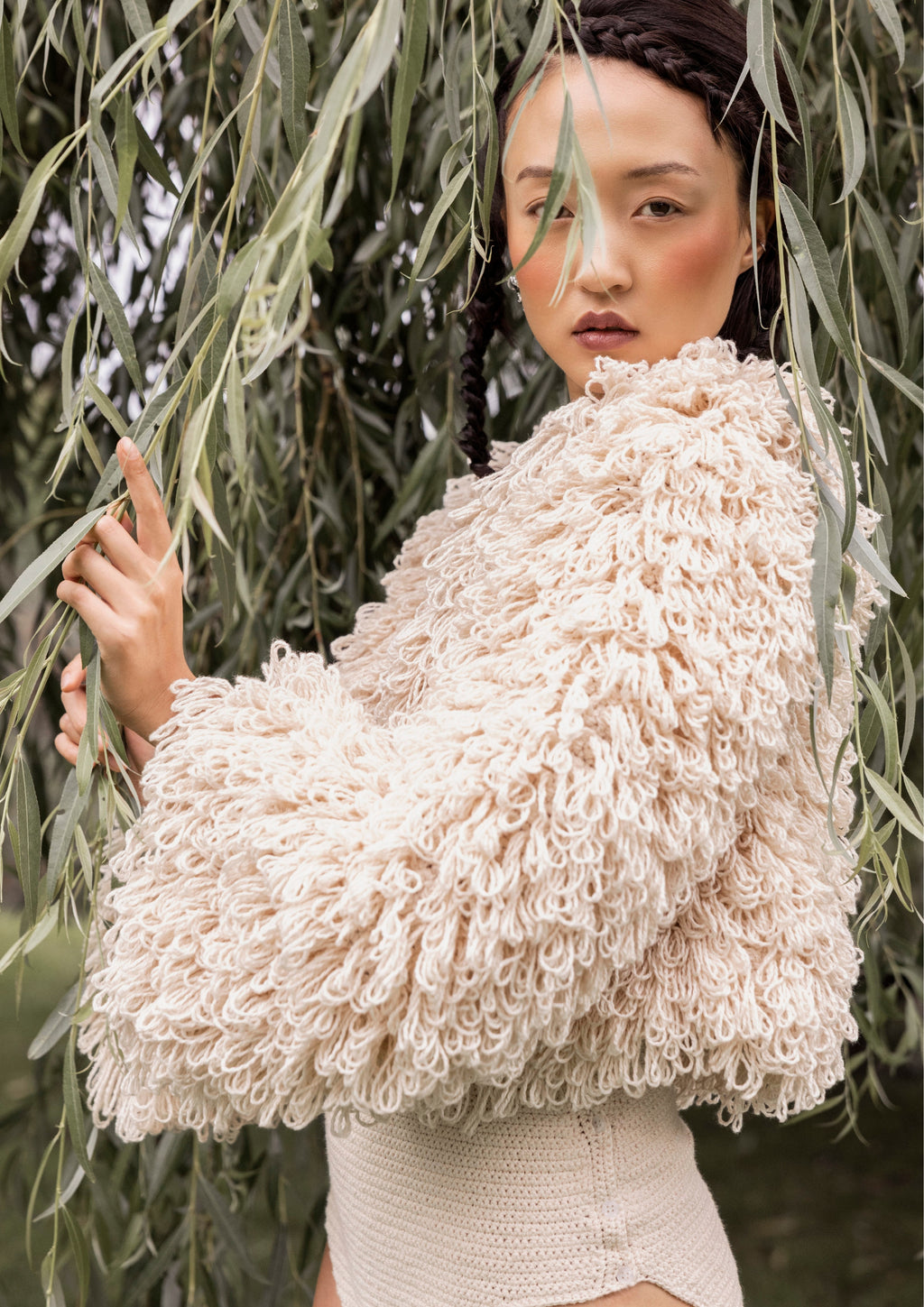 crocheted seaweed jacket mini panty lookbook model photoshoot slow fashion design berlin Marie-Louise Müller