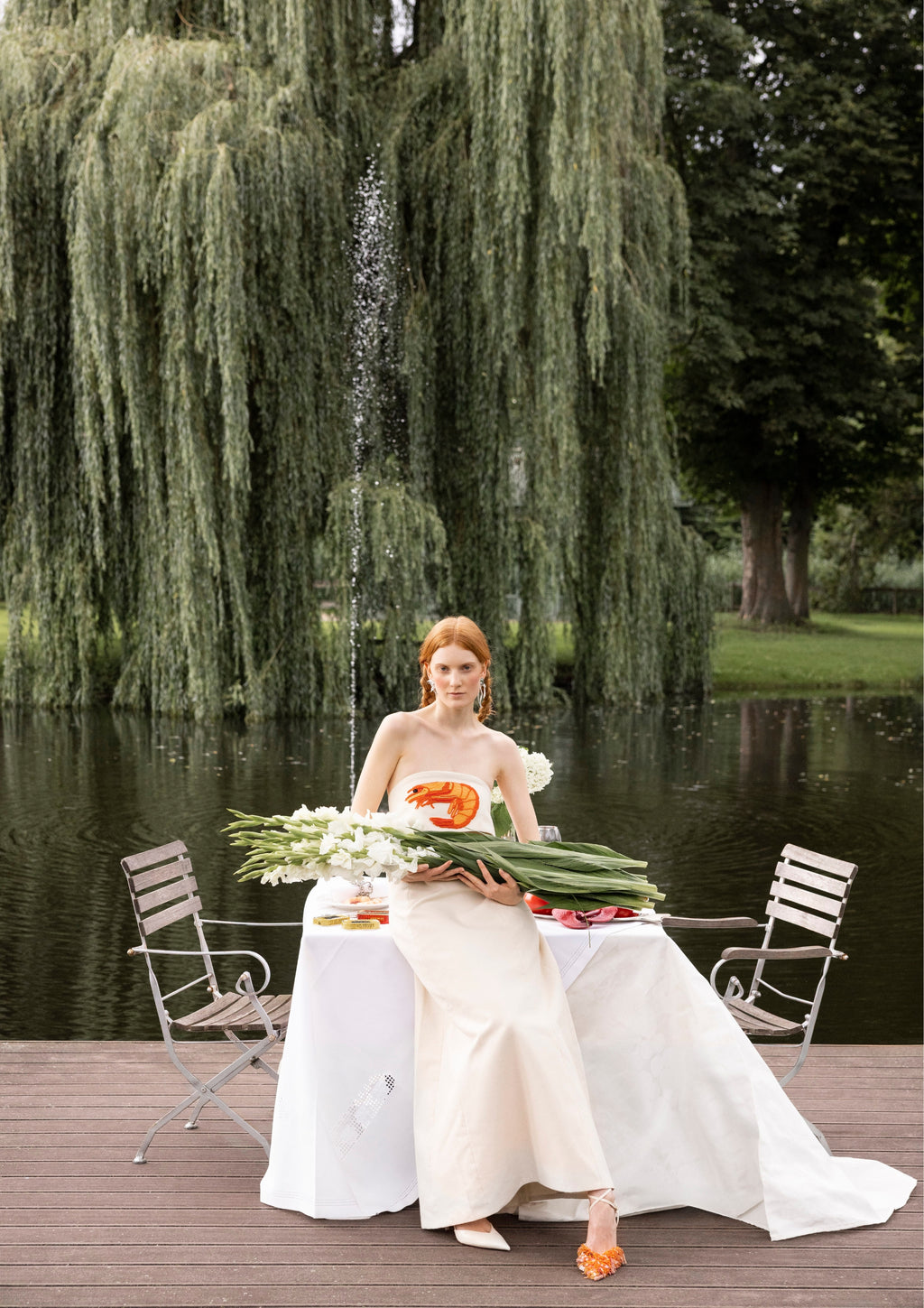 shrimp embroidery hand made raw cotton line dress lookbook photoshoot slow fashion design berlin Marie-Louise Müller