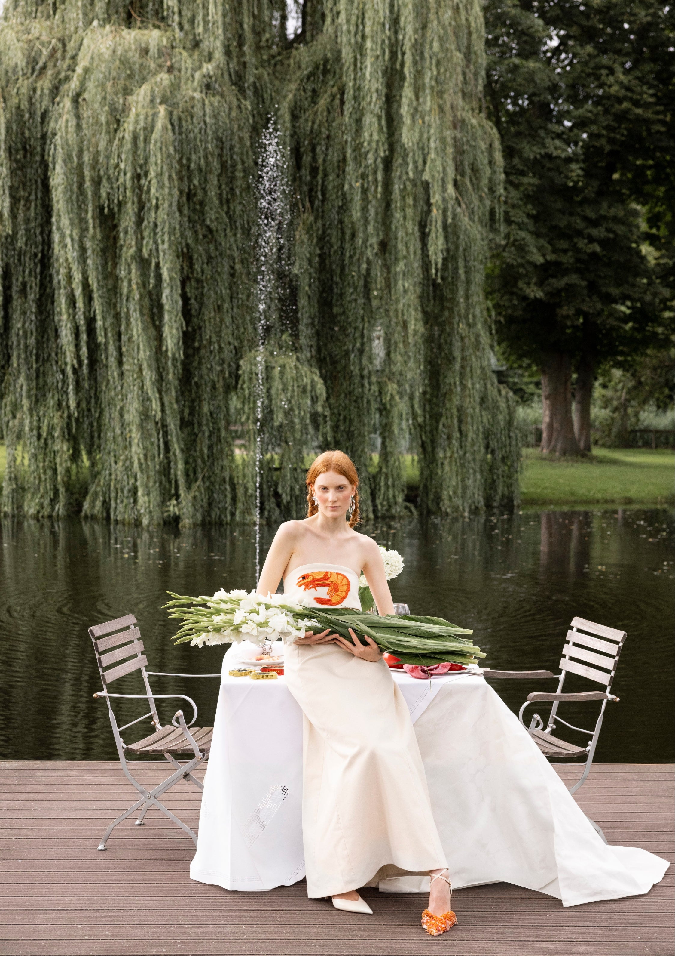 shrimp embroidery hand made raw cotton line dress lookbook photoshoot slow fashion design berlin Marie-Louise Müller